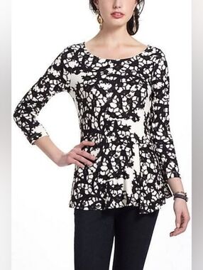 Anthropologie Leifsdottir Webbed Tales Peplum Black Motif Top